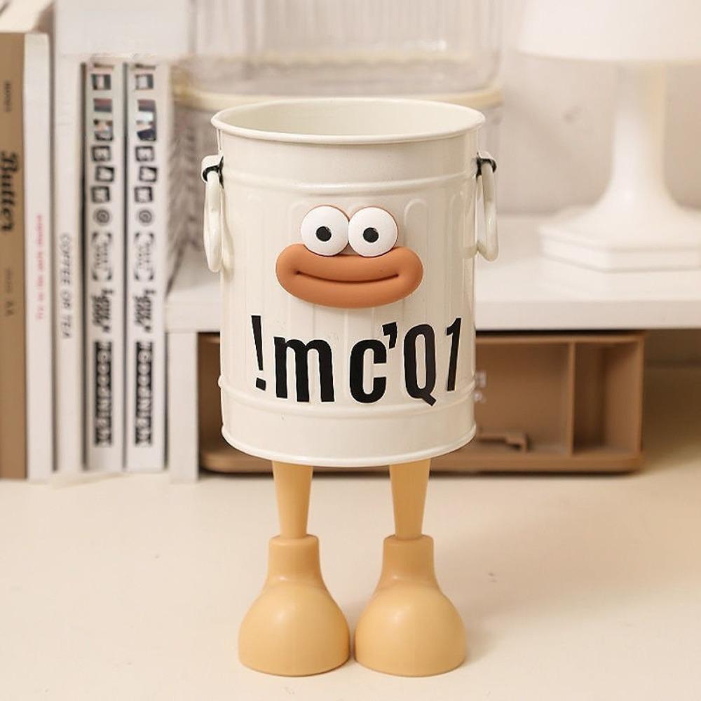 Cute Cartoon Round Pencil Holder DIY Big Mouth Pencil Case For Student Desktop Storage Buckets белый