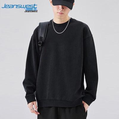 JEANSWEST Men's 2025 Autumn Solid Round Neck Sweatshirt