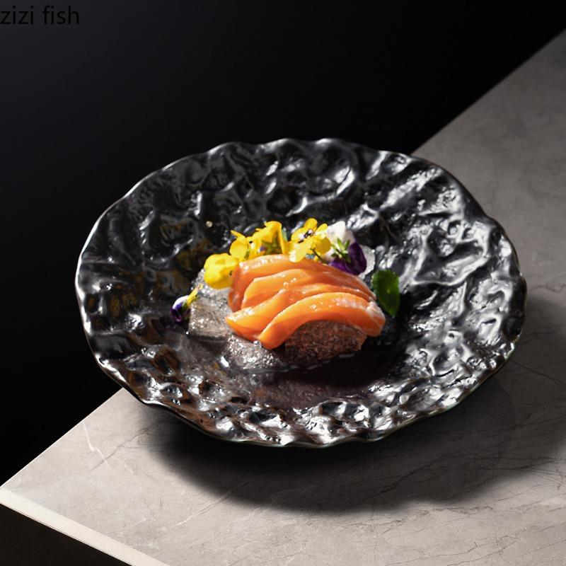 Folded Ceramic Dining Plate Slanted Bowl Western Style Steak Plate Dessert Bowl Fruit Plates Salad Bowls Sushi Plates Snack Tray