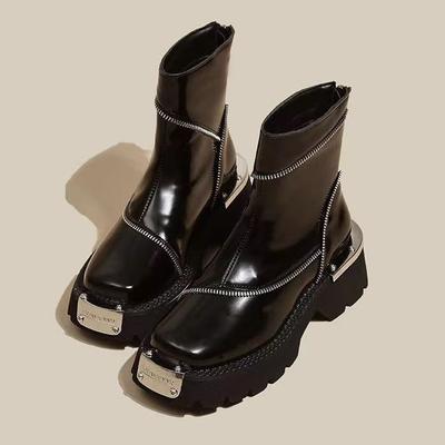 Hochwertige schwarze Schuhe für Damen Plateaustiefel Street Round Toe Damenschuhe Rutschfeste Gothic-Stiefel mit dicker Sohle