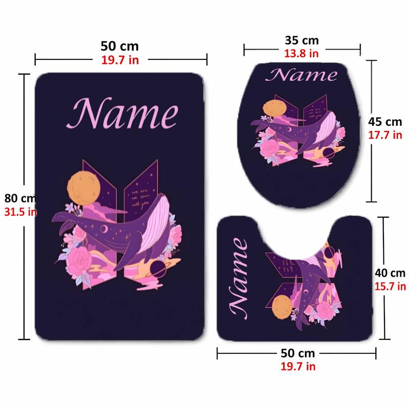 BTS (32) Custom name Flannel Toilet 3 Piece Set Soft Bathroom Rug Toilet Seat Cover for Bathroom Home Decor