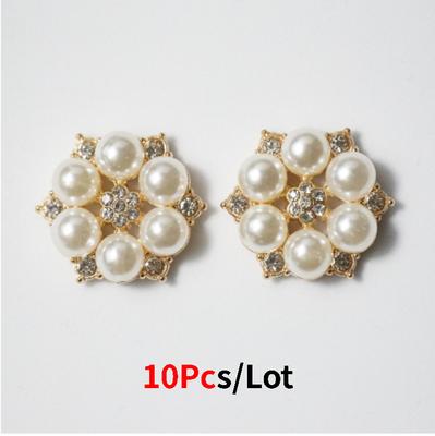 10Pcs/Lot 28mm Metal Pearl Buttons DIY Exquisite Handmade Crystal Bow Wedding Decoration Accessories