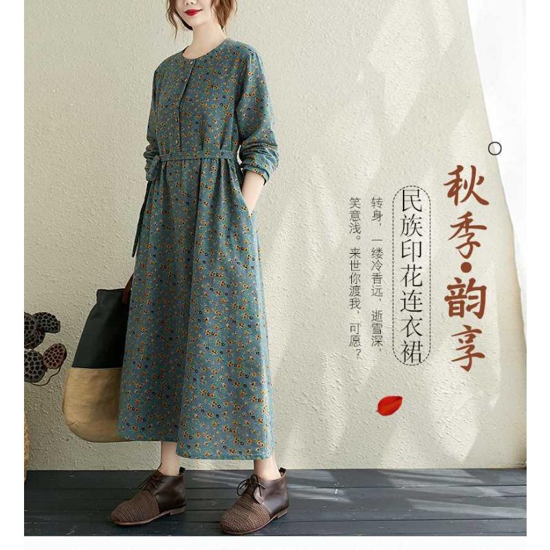 Floral Plus Size Dress Commuter Literary Loose Midi Dress
