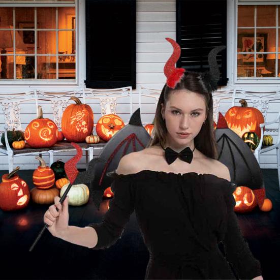 1 Set Teufelsflügel mit Haarband, realistisch aussehendes, ultraleichtes Halloween-Cosplay-Kostüm, Fotografie-Requisite