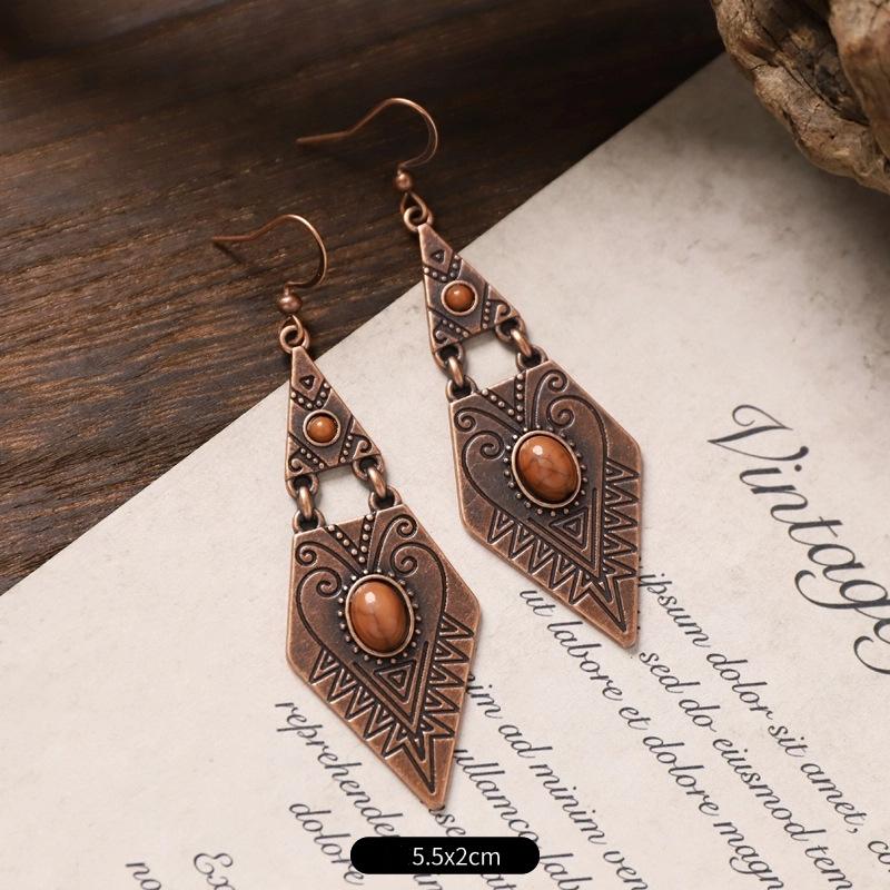 Vintage Ethnic Unique Brown Earrings for Women Bohemian Unusual Geometric Tassel Water Drop Earring Female Jewelry
