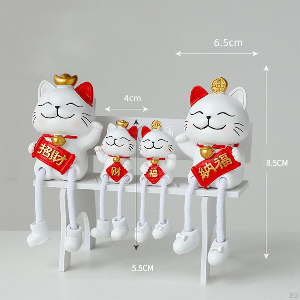 Chinese Lucky Cat Figurines, Animal Statue Resin Sculpture Cute Doll Waving Arm Crafts for Home