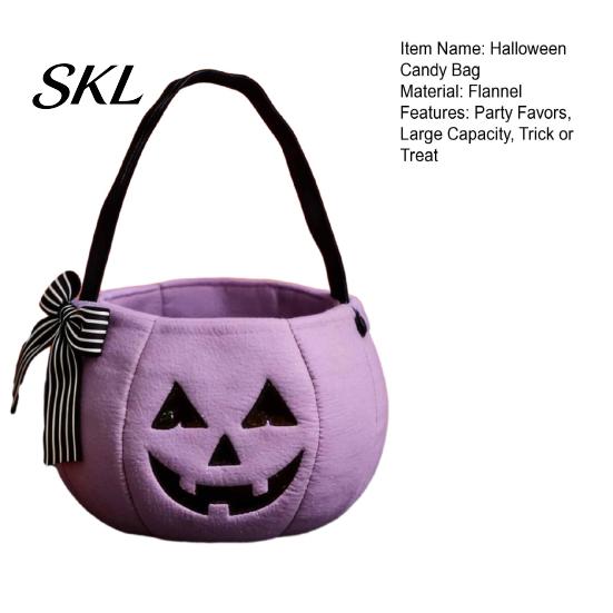 Festive Pumpkin Decoration Halloween Candy Bag for Kids, Trick or Treat Tote Cute Gift with Handle, Reusable Snack Bucket Party Favors Large
