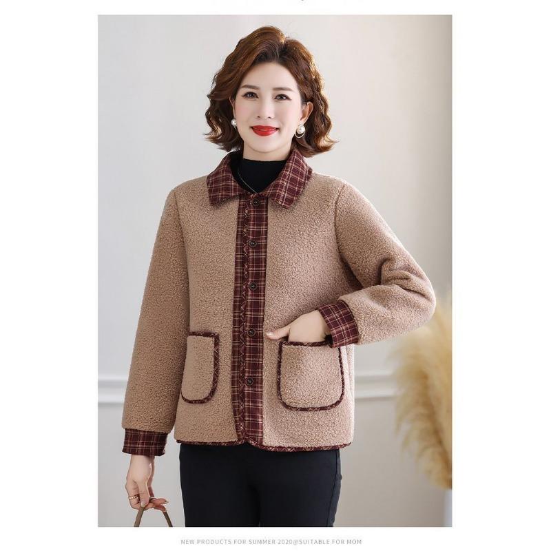 Plaid Contrast Color Women's Autumn and Winter Lapel Button Cardigan Long Sleeve Fashionable Elegant Jacket Top