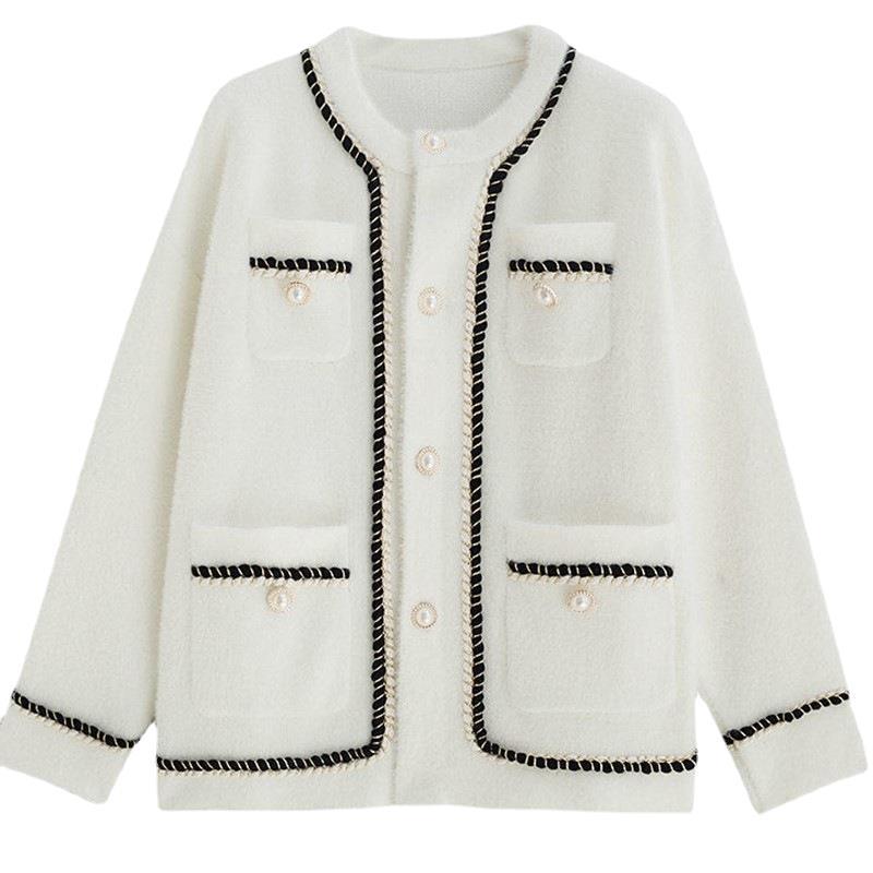 Autumn and Winter Sweater Imitation Mink Fleece  Jacket Women's Blouse French Small Fragrance Knitted Jacket Coat