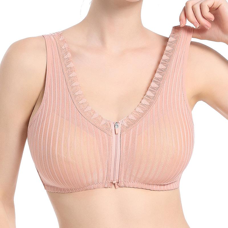 New soft cotton cup underwear women's front zipper fixed cup no steel ring vest type large size bra