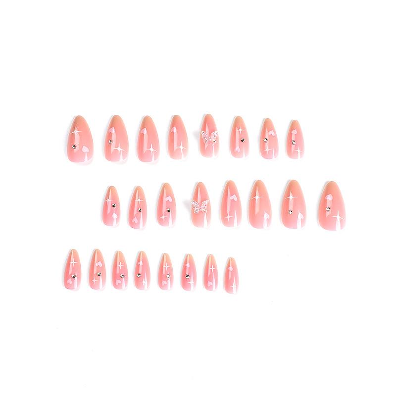 Pink Nail Patch Nail Patch White Love Starlight Rhinestone Nail Patch Fake Nail Patch
