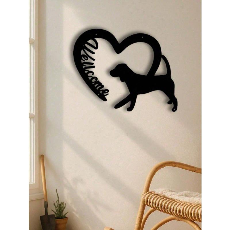 Rustic Farmhouse Welcome Sign Vintage Black Metal Wall Art Dog Cutouts Porch Decor Gift