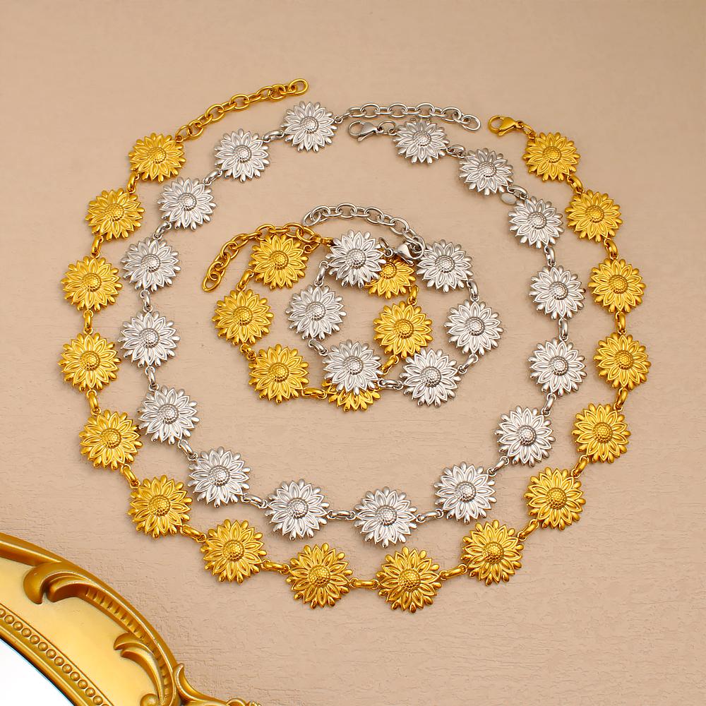 Stainless Stain Flower Jewelry Sets For Women 18K Gold Plated Chrysanthemum Necklace Bracelet Set Wedding Party Jewelry Gifts