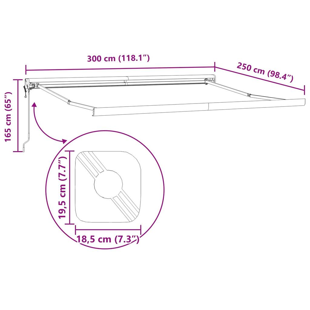 Retractable Awning Beige 300 X 250 Cm Fabric and Metal