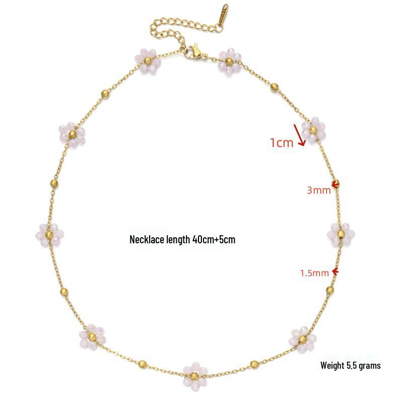 Elegant Crystal Flower O-Bead Chain Bracelet Necklace In Stainless Steel