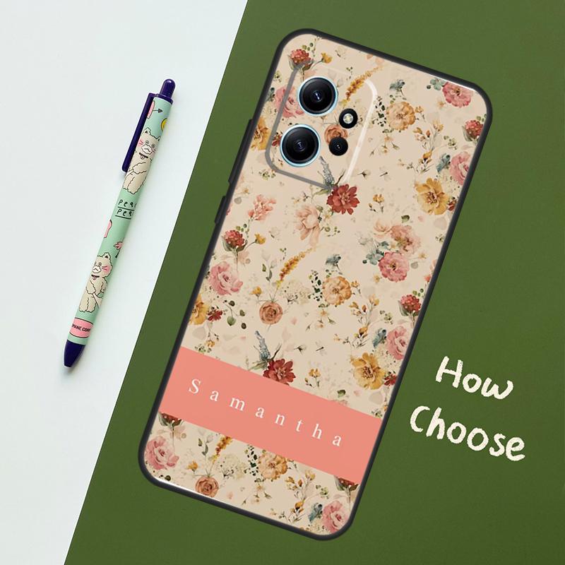 

Personalised Vintage Floral Name Case For Xiaomi Redmi Note 12 11 10 9 Pro 12S 11S 10S 9S Back Cover For Redmi 12 9C 10C 12C Redmi Note 12ProPlus