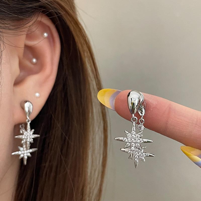 Shiny Zircon Eight-Star Earrings Unique Design Luxury Feel Personality  Versatile Jewelry Ear Decor