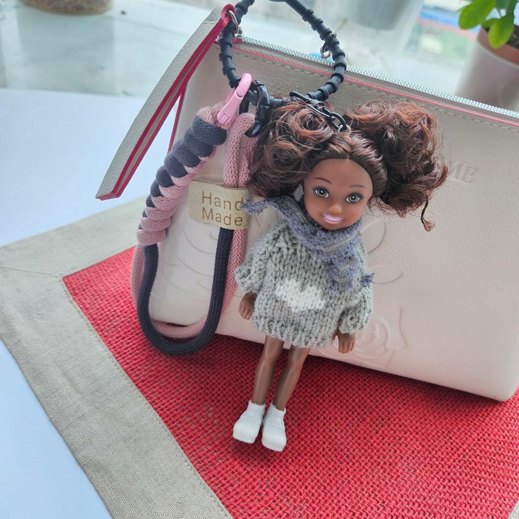 Sweet Cute Black Skin Doll Pendant Hanging Backpack Ornament Diy Change Clothes Bag Charm Car Key Ring Bag Decor Itemation For Doll