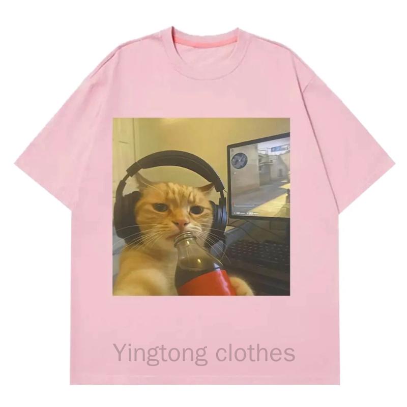 Funny Gamer Cat Meme Printed Tshirt Women Fashion Summer Short Sleeved Casual Harajuku T-shirts Tops Casual Clothing