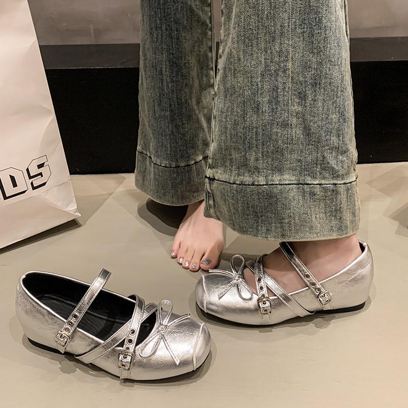 Fashion New Cross Buckle Strap Women Mary Jane Shoes Fashion Butterfly-knot Internal Elevation Shoes Ladies Concise College Style Shoes