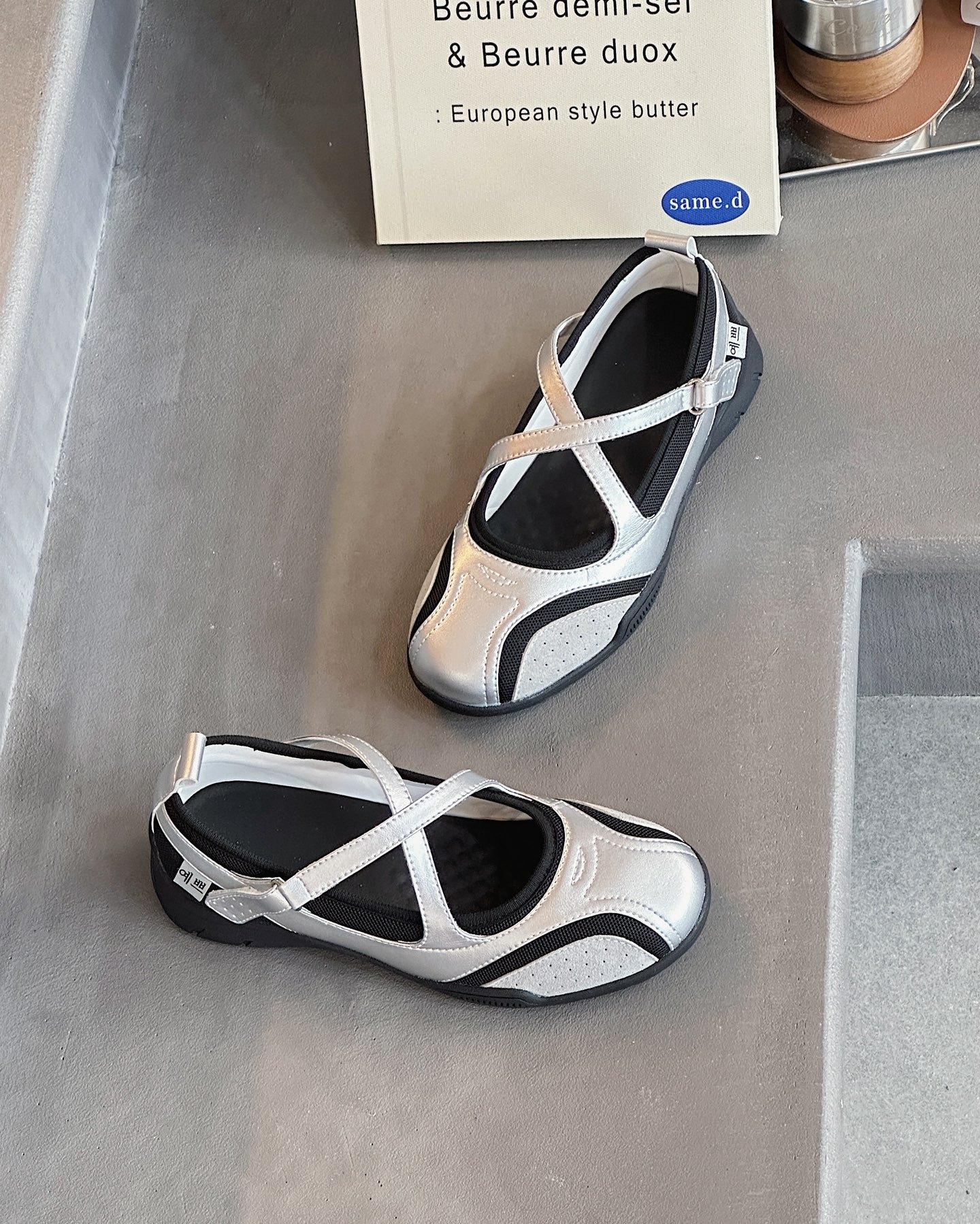 

Кожаные балетки с перекрестными ремешками женские весна-осень 2025 новая коллекция неглубокие одинарные туфли повседневные спортивные туфли Мэри Джейн 35