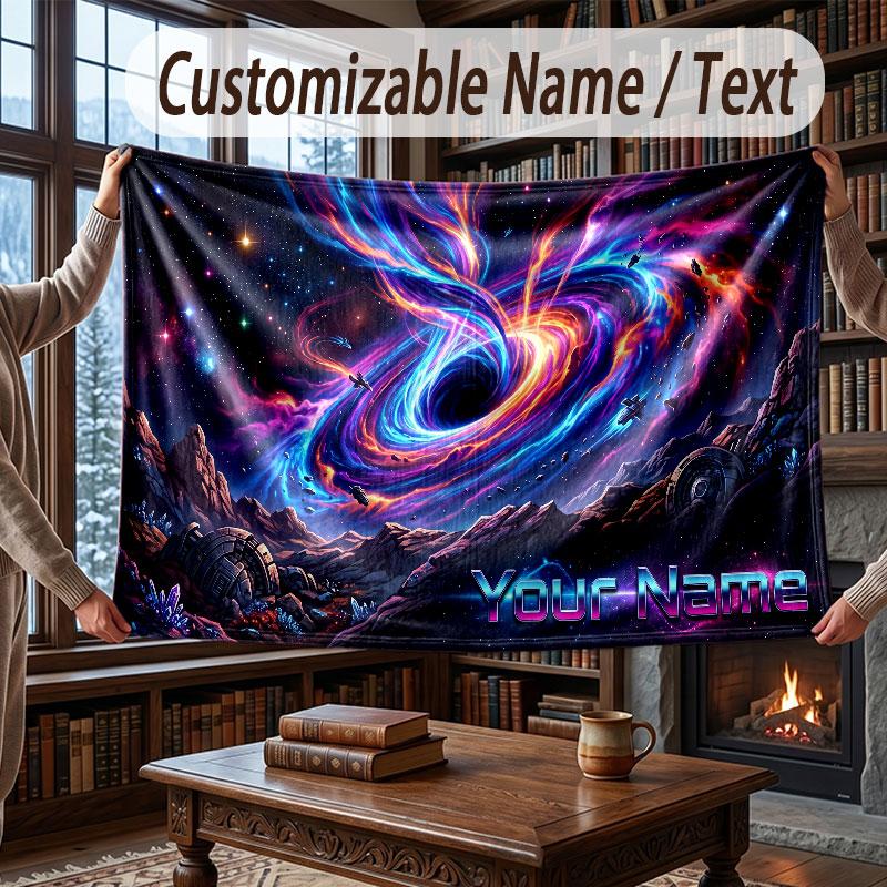 Weltraum Kosmisches Thema Decke Benutzerdefinierter Name Text Personalisierte Decke Weich Gemütlich Decke für Zuhause Sofa Bett
