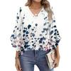 Women's Fashion Casual Seven-minute Sleeve Vintage Floral Print Top V-neck T-shirt Flared Sleeve Shirt