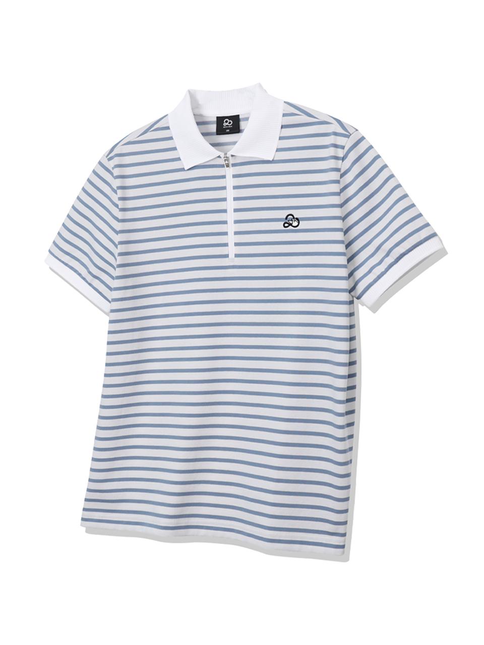 Striped Half-Zip Collared T-Shirt [Sora] Sora/100