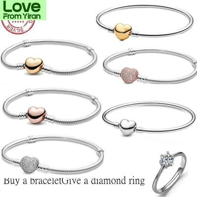 High Quality Luxury 100 %925 Sterling Silver Pan Bracelet Love Heart Bangle For Women Fit Original Diy Charm Jewelry