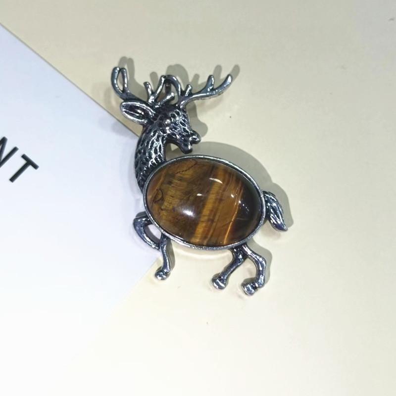 Animal Deer Embellished Metal Brooch Pin With Semi Precious Shell Inlay For Romantic Gift