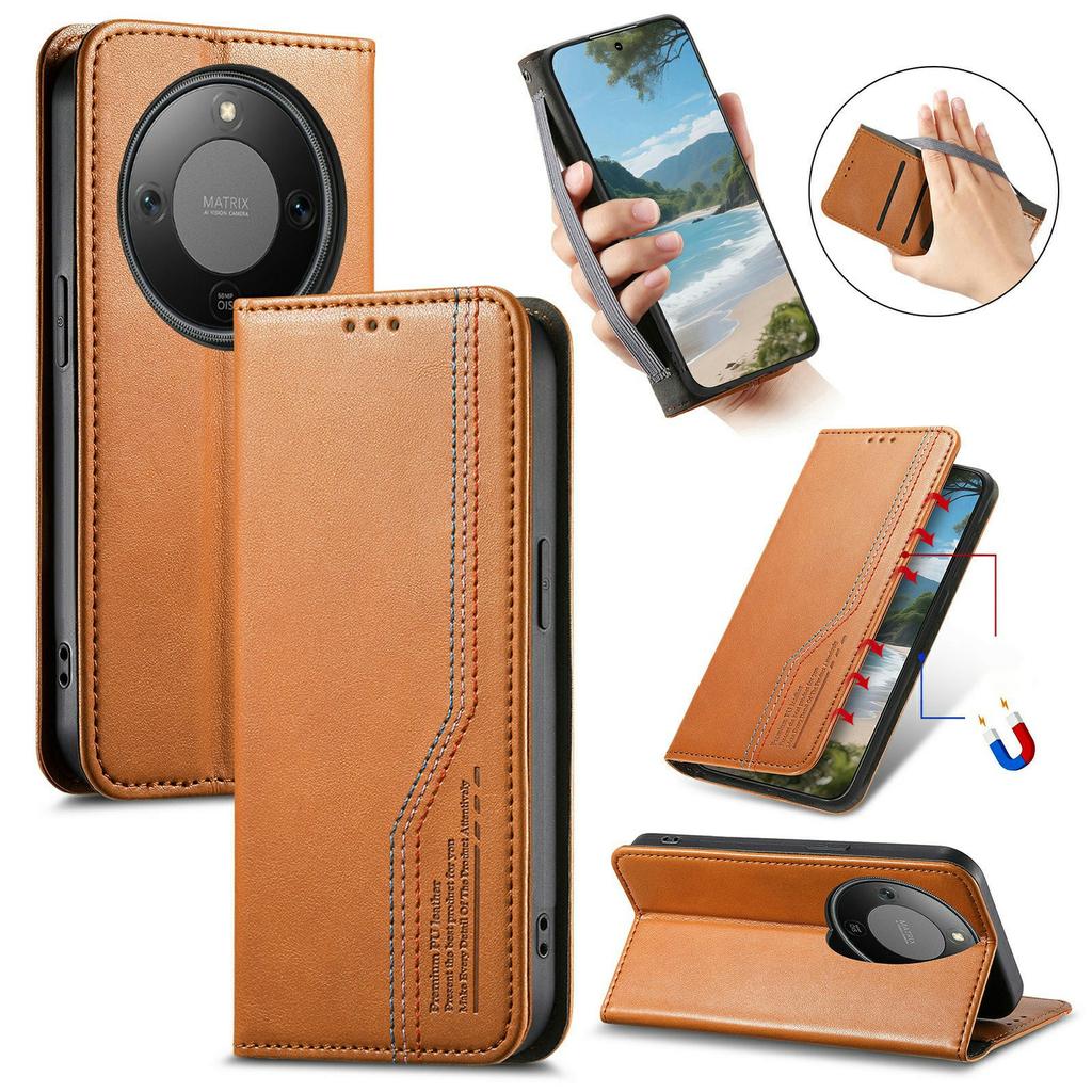 For Honor X70 Pro 5G Case Wallet Tri-Color Stitching Leather Phone Cover with Elastic Wristband