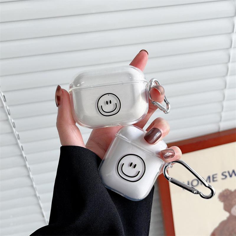 Suitable for AirPodsPro Bluetooth Headset Case Transparent Black Painted Smiley Face Transparent 1st Generation Headset Case
