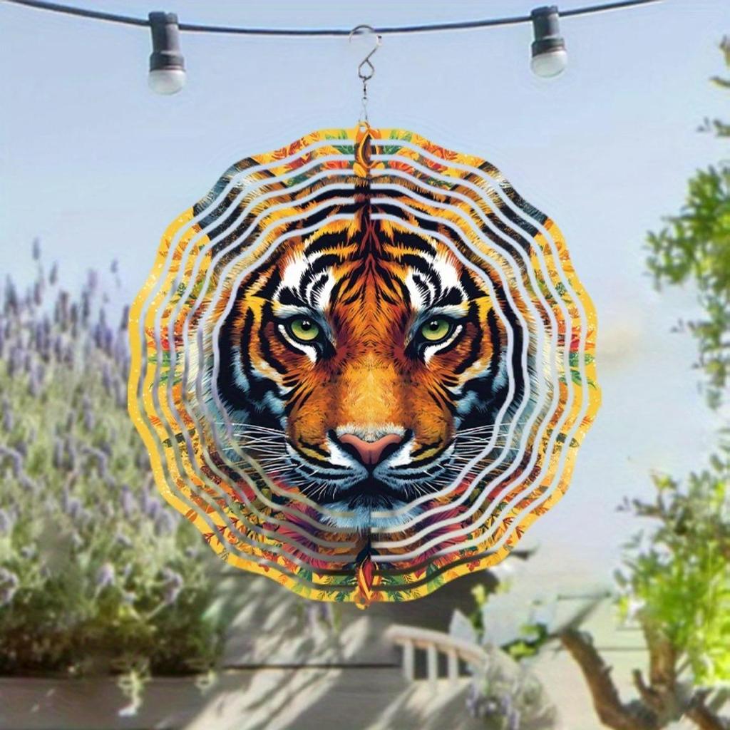 25.4cm Tiger Wind Chime with 360 Degree Hook Vibrant Metal Garden Decor for Outdoor Hanging Ornament Spring Summer Gift for Friends
