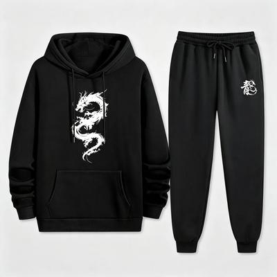 Casual Versatile Thermal Men's Printed Hooded Sports Suit Comfortable Soft Sport Wear Men’s