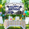 Truck Theme Birthday Banner, 70.8x43.3 Inch, Blue Happy Birthday Party Decoration, Polyester Material, Realistic Truck Design