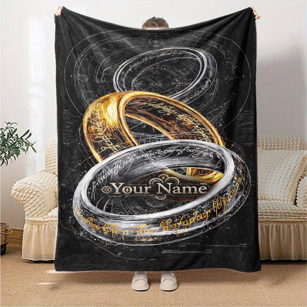 Lord Rings Personalized Text Blanket Cozy Customizable Blanket Soft Warm Cozy Throw For Bedding Bed Living Room Seaside Ideal for All Seasons