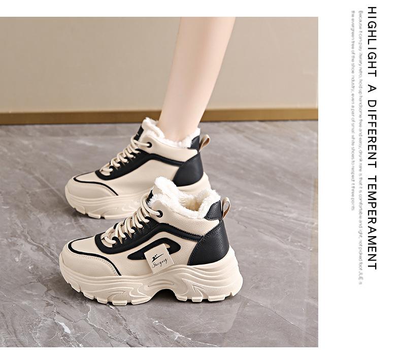 New women's shoes 2025 with plush high top shoes for sports and leisure thick and warm cotton shoes for women