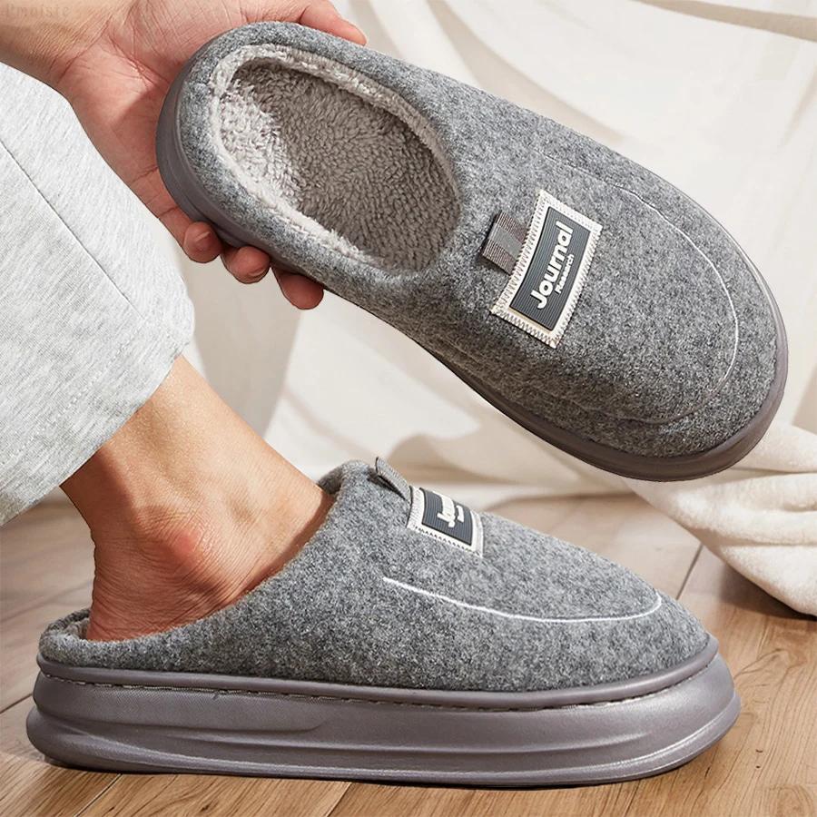 Fashion plus size men's house slippers fuzzy comfy memory foam soft couple shoes non-slip winter warm plush slippers