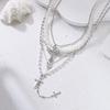 Cross Heart Faux Pearl Multi-layer Necklace - Y2K Style