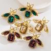 New Vintage Retro Bee Rhinestone Earrings Women Crystal Insect Champagne Color Corsage Party Dress Charm Jewelry Gift Wholesales