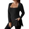 Women's Casual Fashion Square Neck Long Sleeve Slit Top