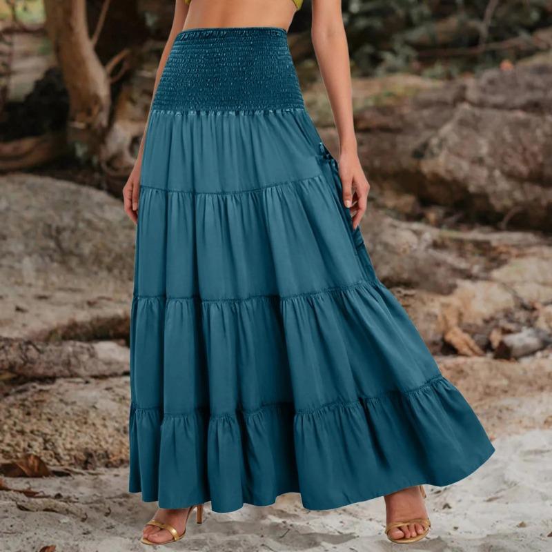 Tiered A Line Skirt Women Forest Fairy Pockets Patchwork Long Dress Elastic Waist Vintage Hippie Gypsy Maxi Skirt