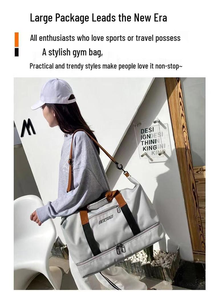 Large Capacity Fitness Travel Bag with Wet/Dry Separation and Shoe Compartment, Fits Luggage Handles