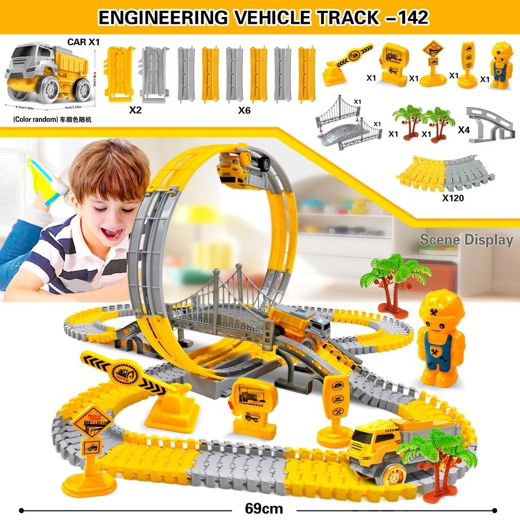 Latest Cartoon Rail Car Engineering Assembly Figure Toy Ingenious Fun Interactive Assembly Train Track Model Educational Toys Gifts