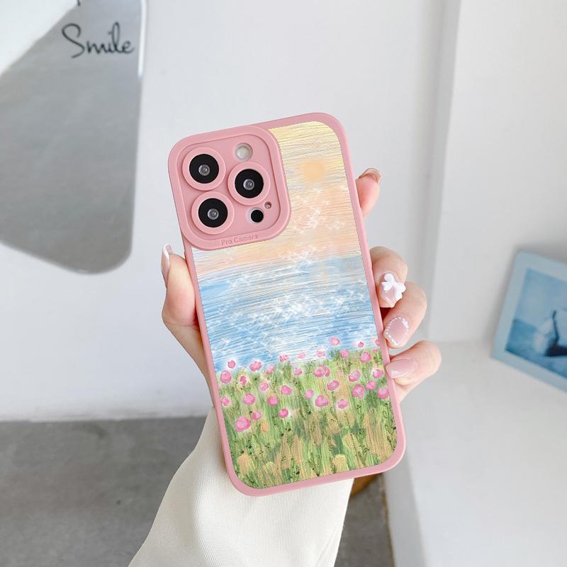 Art Oil Painting Flowers Phone Case For iPhone 14 11 12 13 Pro Max For iPhone XS X XR 7 8 Plus SE2 Soft Silicone Back Covers