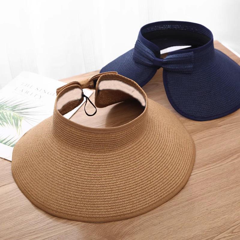 Summer Straw Hat For Women Foldable Wide Large Brim Bowknot Visors Hat Travel Sun Hat Chapeau Femme Beach UV Protection Caps