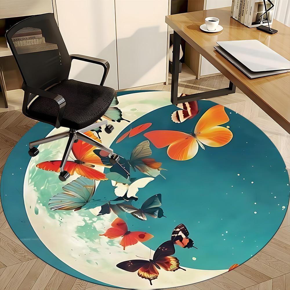1pc Butterfly Moon Office Round Area Rug, Indoor Mat Suitable ForOffice, Under Office Chairs Bedroom Living Room Home Decor, Room Deco  D075
