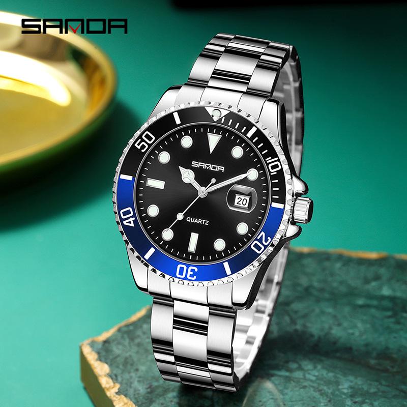 Men's Green Water Ghost Luminous Quartz Watch - Simple, Fashionable, Waterproof Business Design by Sanda.