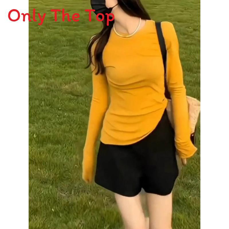 Womens Pure Color Long Sleeve T Shirt With Round Neck For Autumn Casual Wear