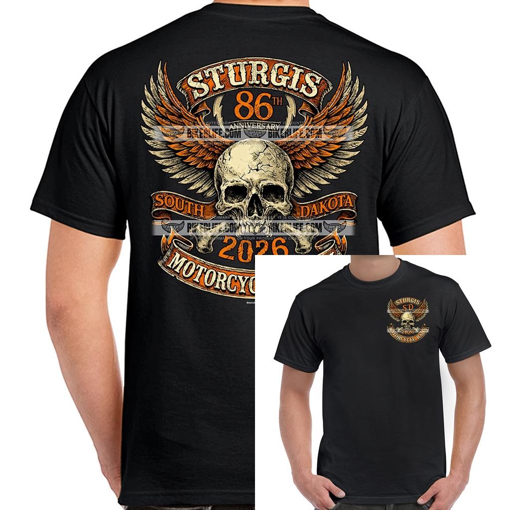 TShirt 2026 Sturgis Motorcycle Rally Skull Banners Graphic Printing Highend Luxury Unisex Style Both of Men and Women